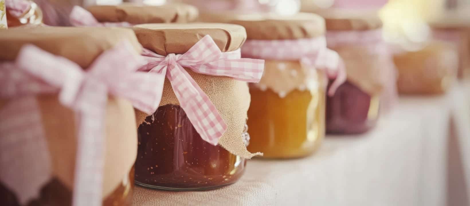 Tarros de mermelada casera con lazos decorativos